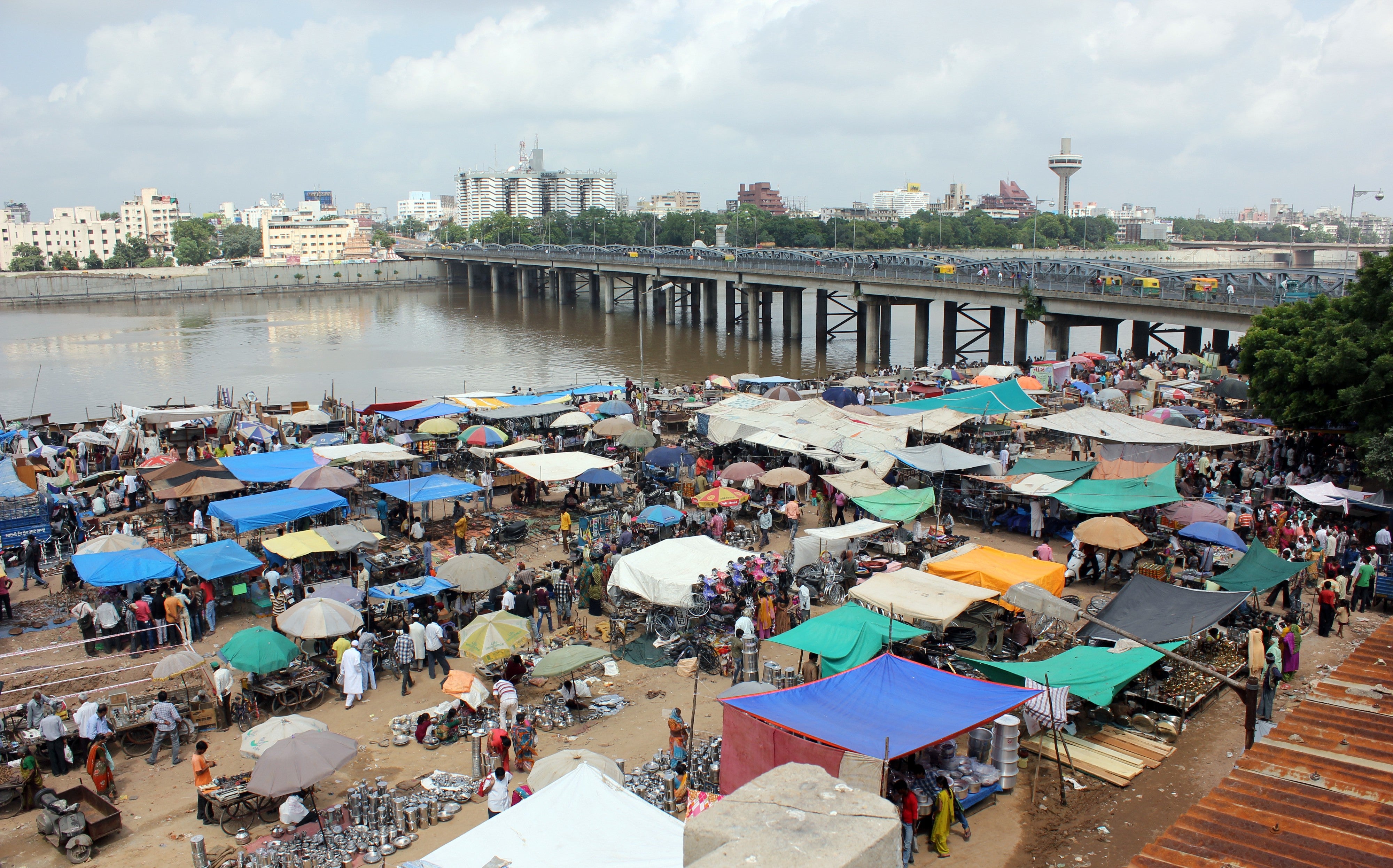 a marketplace by the ocean in sabarmati